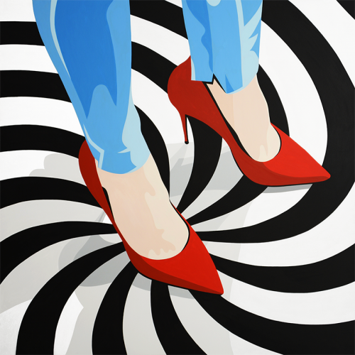 pop-art-painting-black-and-white-spiral-red-shoes<span class="pro-by">by Pop Art Zombie </span>