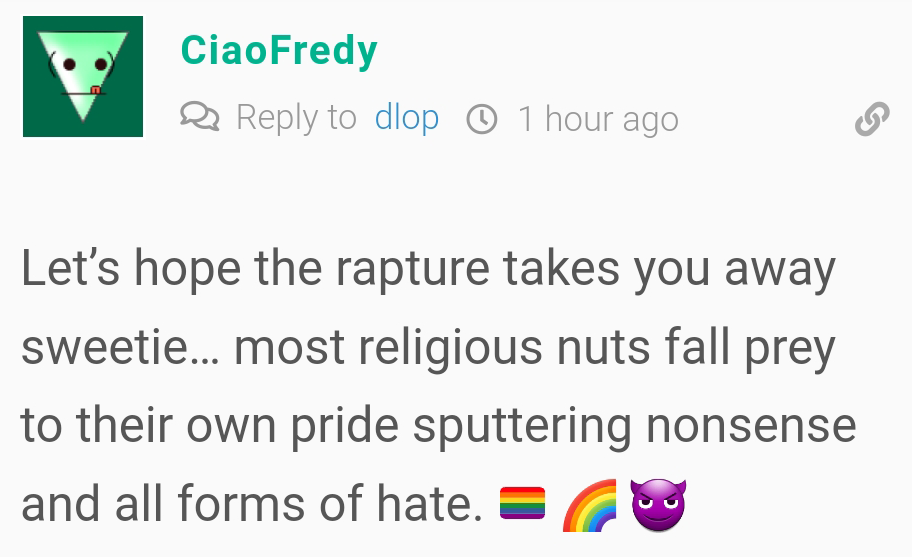 Pride Faggot - Rapture Comment