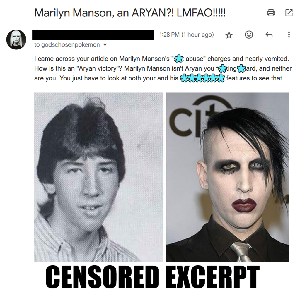 Andrew Anglin - Marilyn Manson - Aryan Email